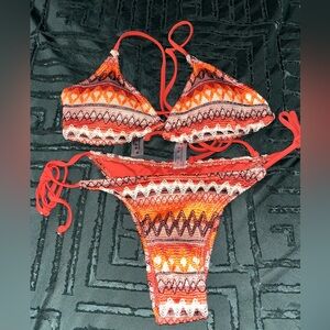 Orange and white bikini set